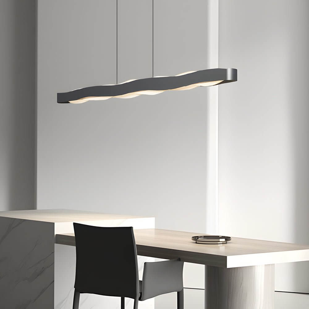 Wavy Pendant Light, Black Stainless Steel and Acrylic LED Ceiling Light for Dining Room, Linear