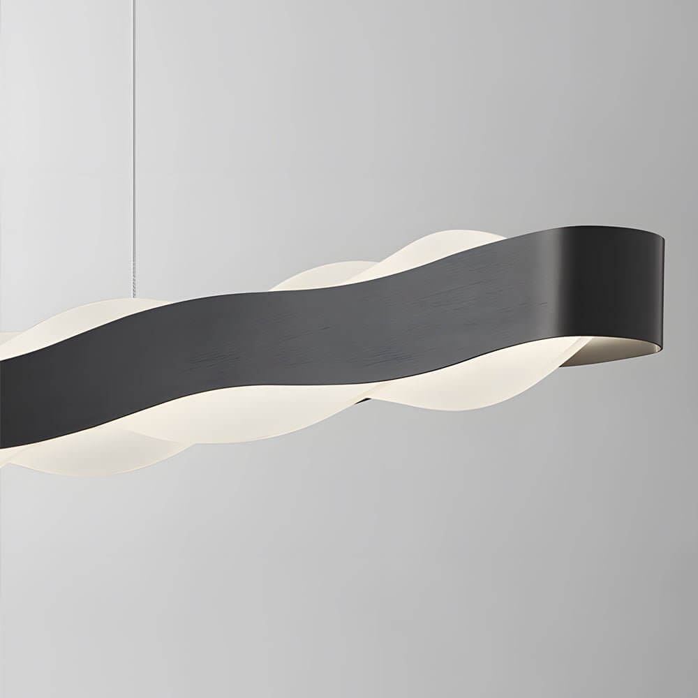 Wavy Pendant Light, Black Stainless Steel and Acrylic LED Ceiling Light for Dining Room, Linear