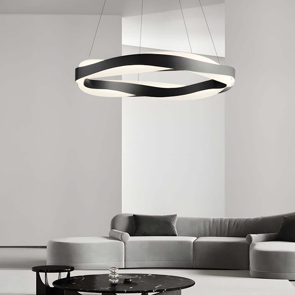Wavy Pendant Light, Black Stainless Steel and Acrylic LED Ceiling Light for Dining Room, Linear