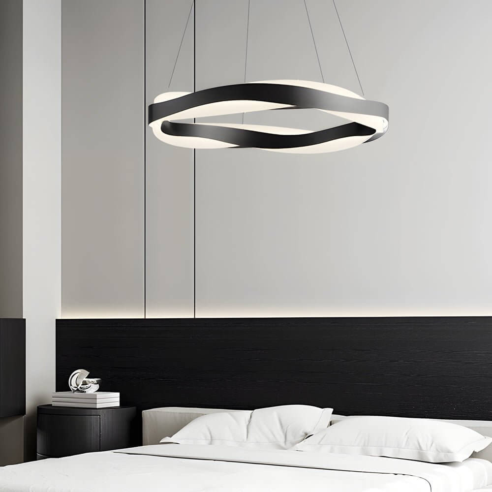 Wavy Pendant Light, Black Stainless Steel and Acrylic LED Ceiling Light for Dining Room, Linear