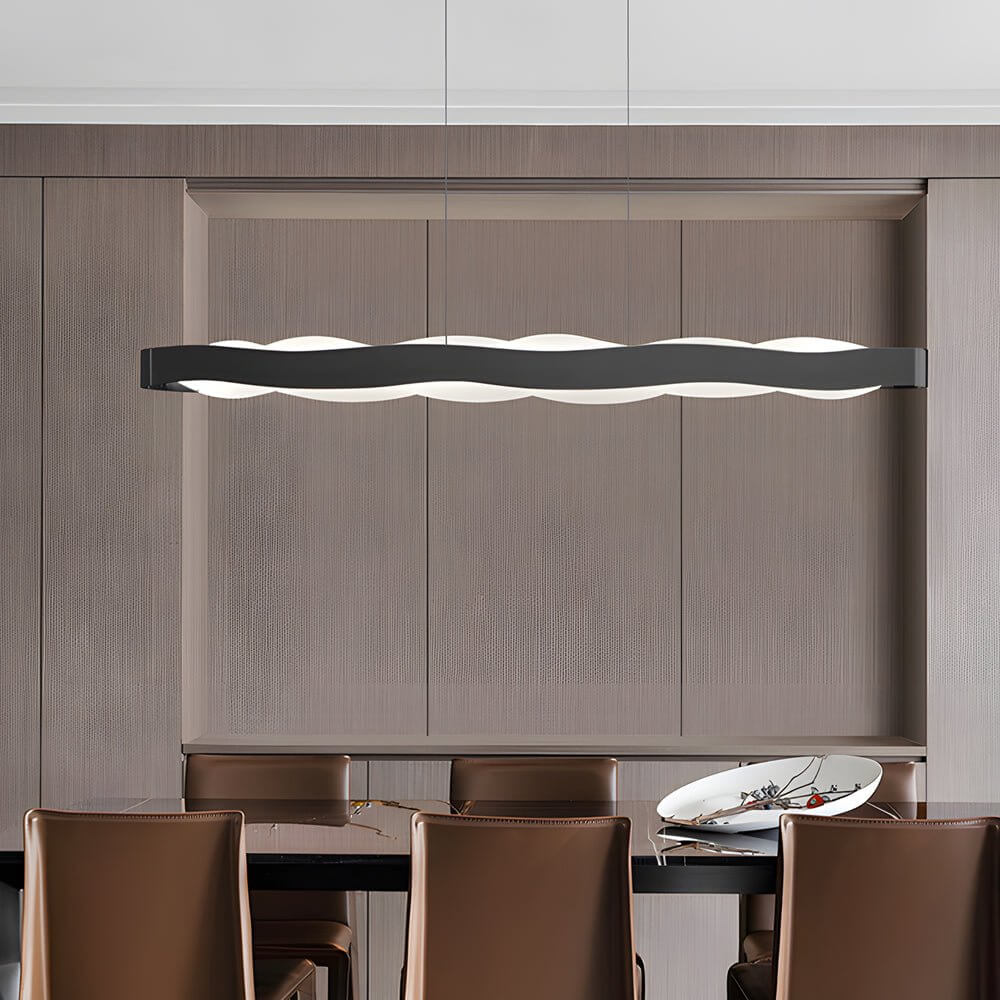 Wavy Pendant Light, Black Stainless Steel and Acrylic LED Ceiling Light for Dining Room, Linear
