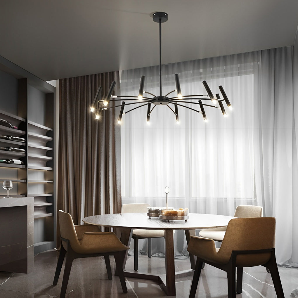 Linear Chandelier, Iron and Aluminum Adjustable LED Ceiling Light for Living Room, 3-Step Dimming