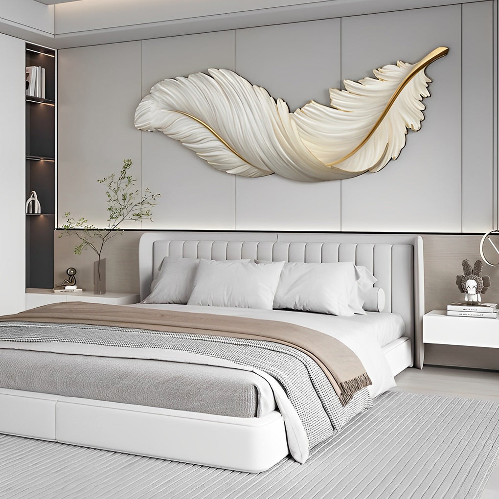 Backlit Feather Wall Art Lamp, LED Illuminated Wall Decor with Remote for Living Room and Bedroom, Modern Luxury Light Painting