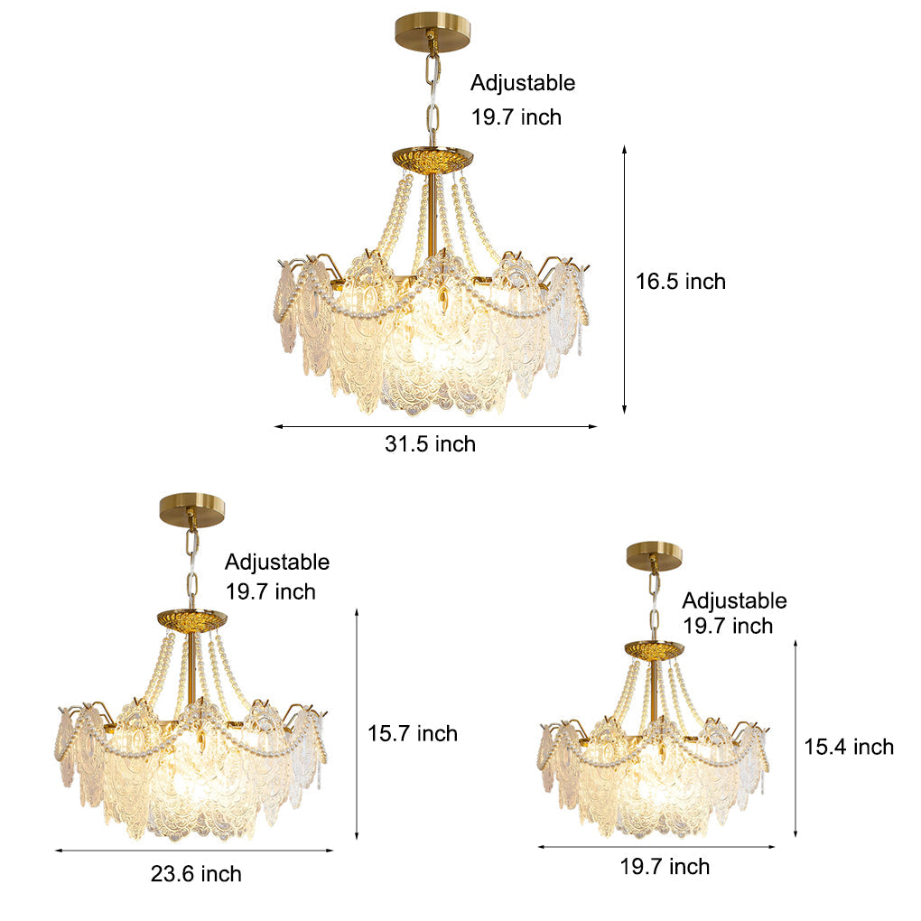 Electroplated metal and glass tiered French chandelier, seventh view
