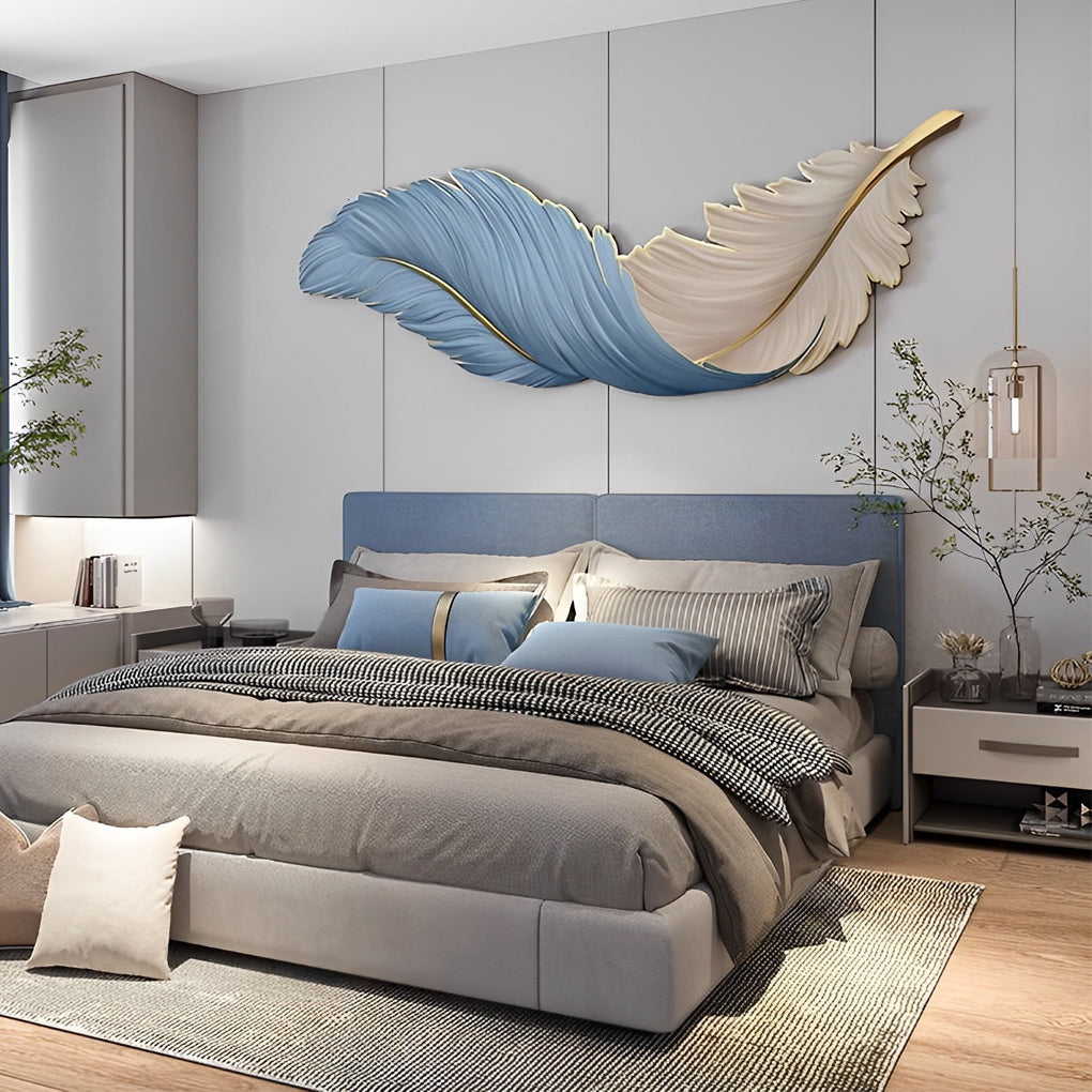 Backlit Feather Wall Art Lamp, LED Illuminated Wall Decor with Remote for Living Room and Bedroom, Modern Luxury Light Painting