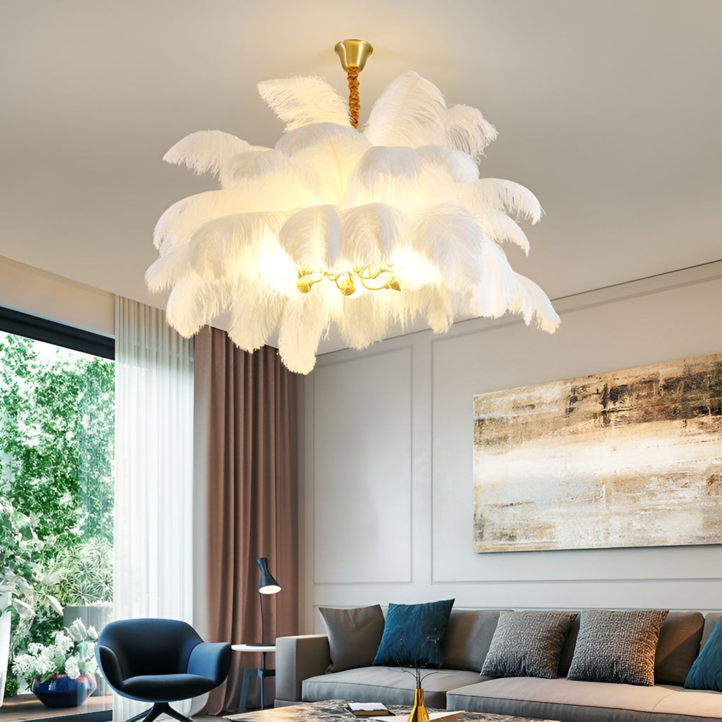 Copper frame feather chandelier, main product view