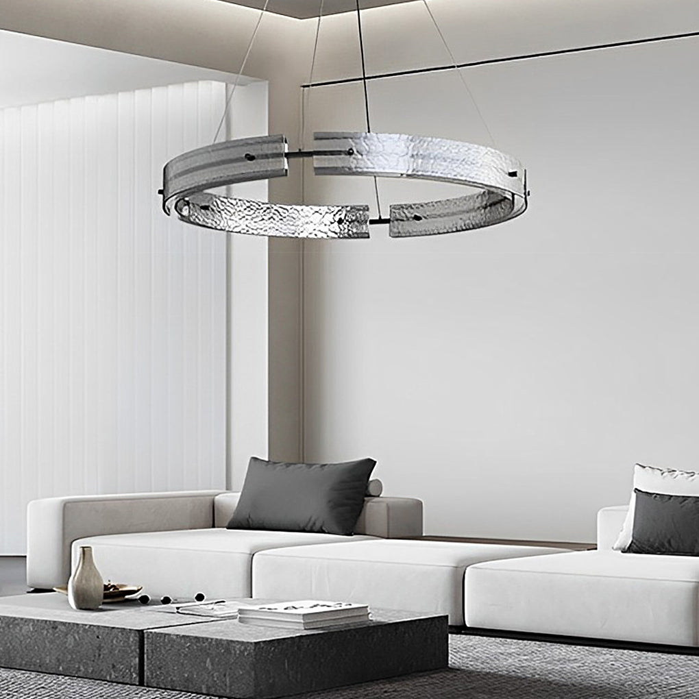 Copper and glass circular strip ring chandelier, eighth view