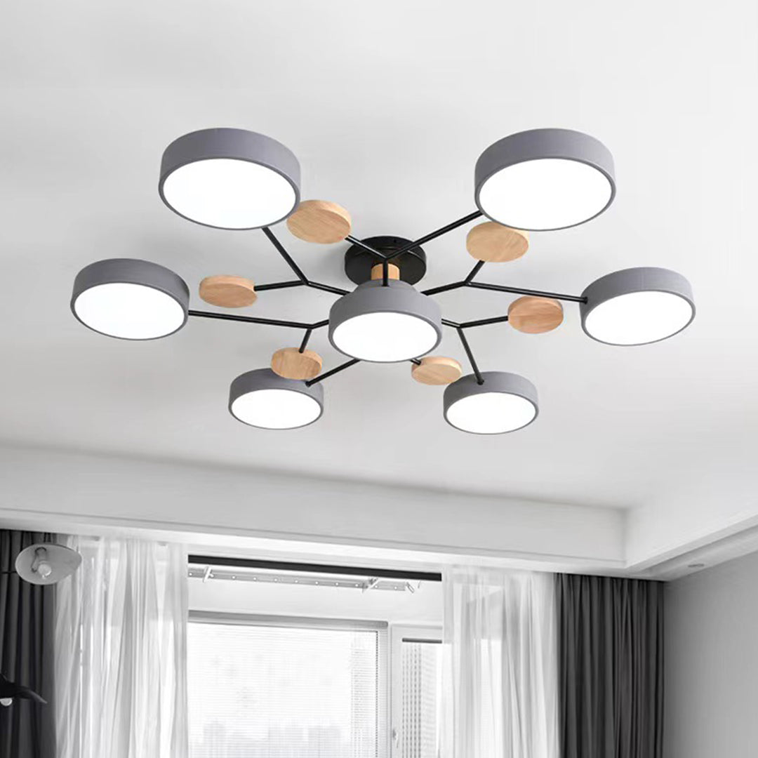 Sputnik Ceiling Light, Nordic Metal Artistic LED Chandelier for Kids Rooms and Nurseries, Flower-Form Design in Three Colors