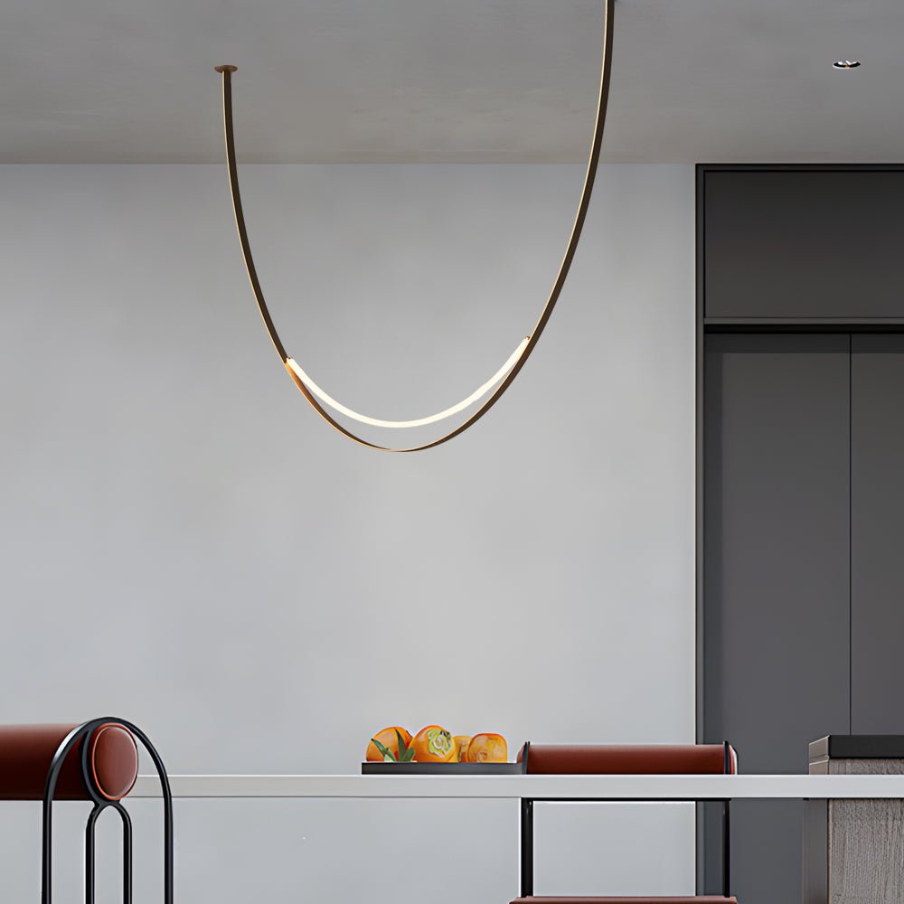 Iron and leather belt staircase pendant light, main product view