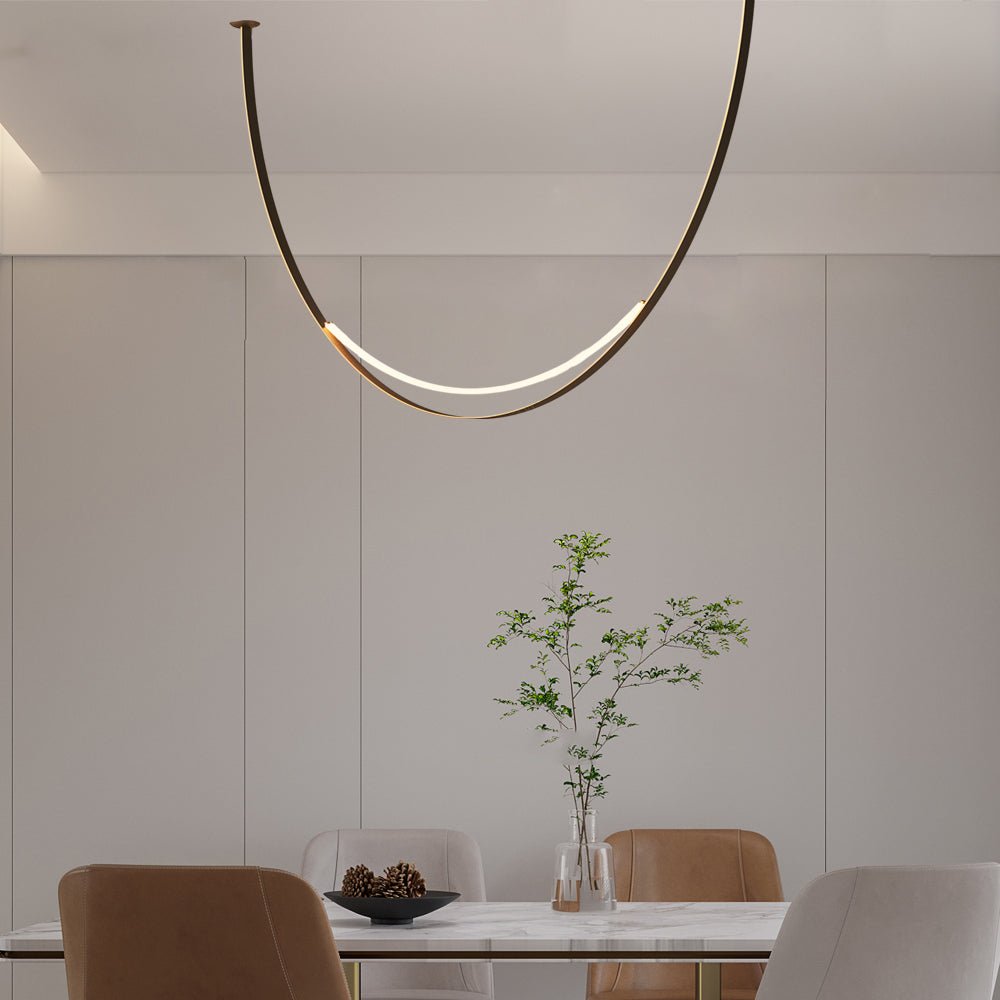Iron and leather belt staircase pendant light, third product view