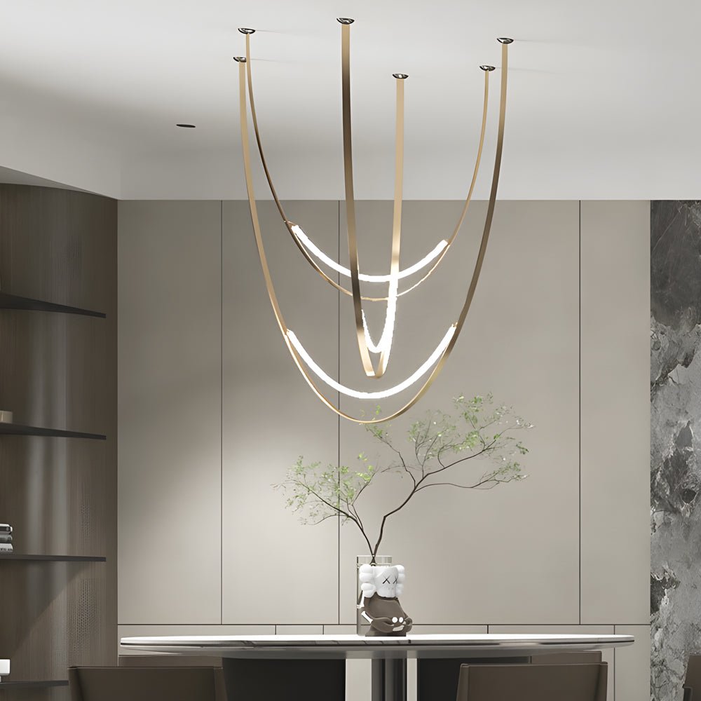Iron and leather belt staircase pendant light, second product view