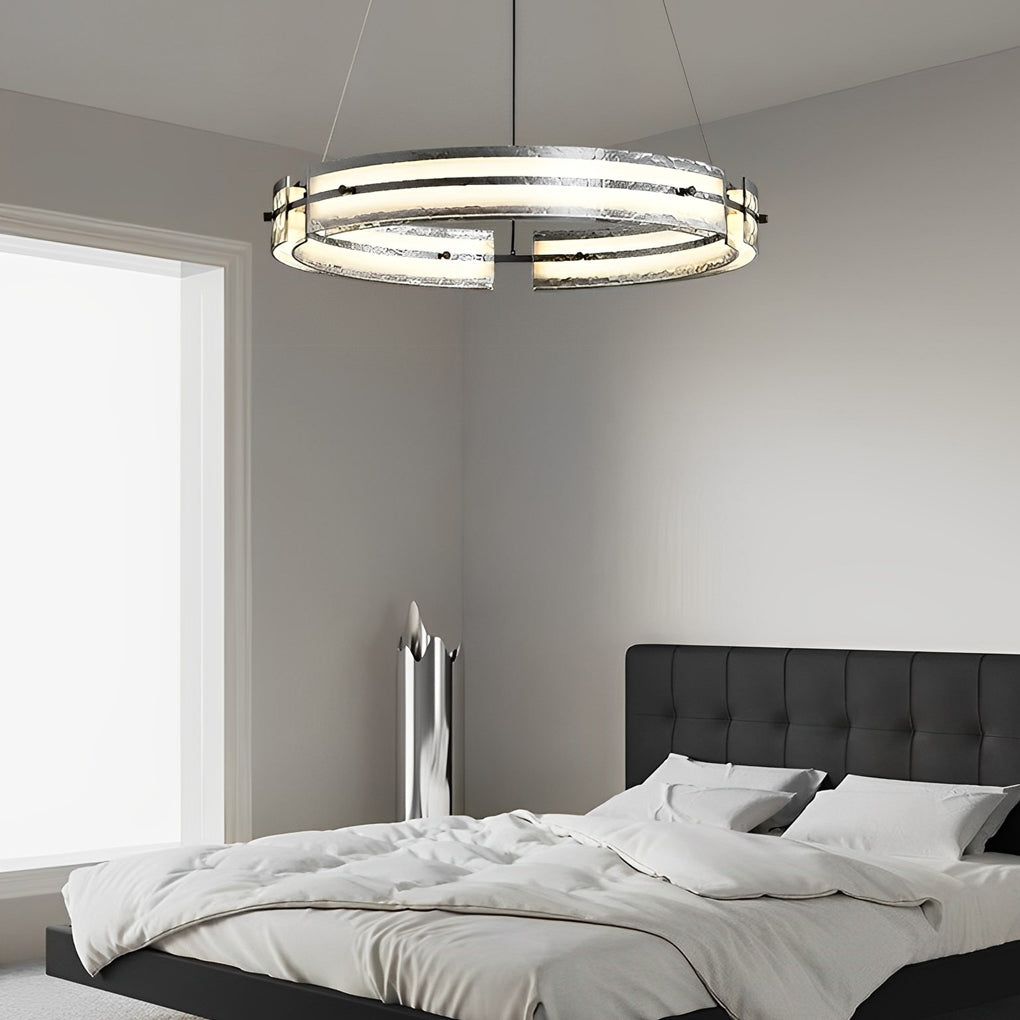 Copper and glass circular strip ring chandelier, fourth view