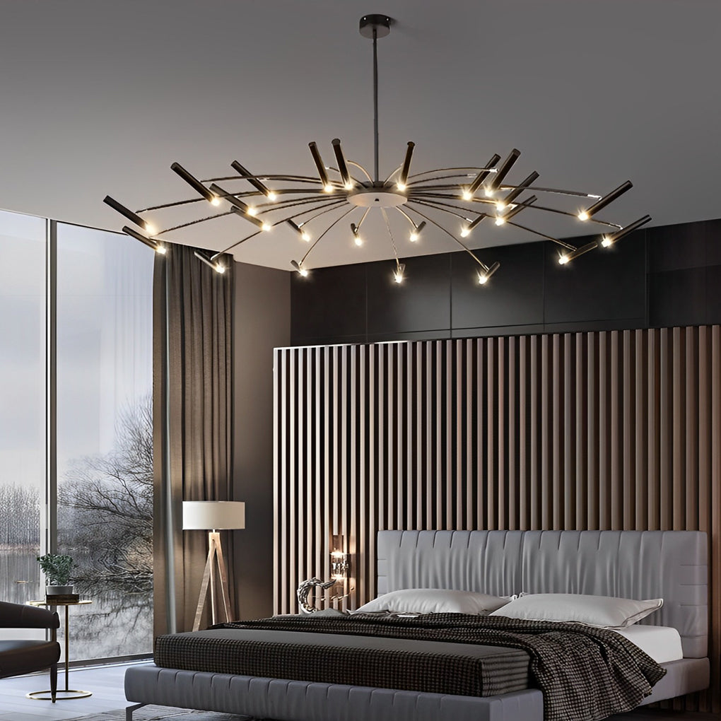 Adjustable Metal Chandelier, Minimalist LED Ceiling Light for Living and Dining Rooms, Rotating Heads with Three-Step Dimming