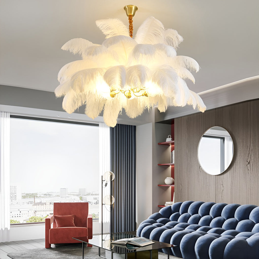 Copper frame feather chandelier, eighth product view