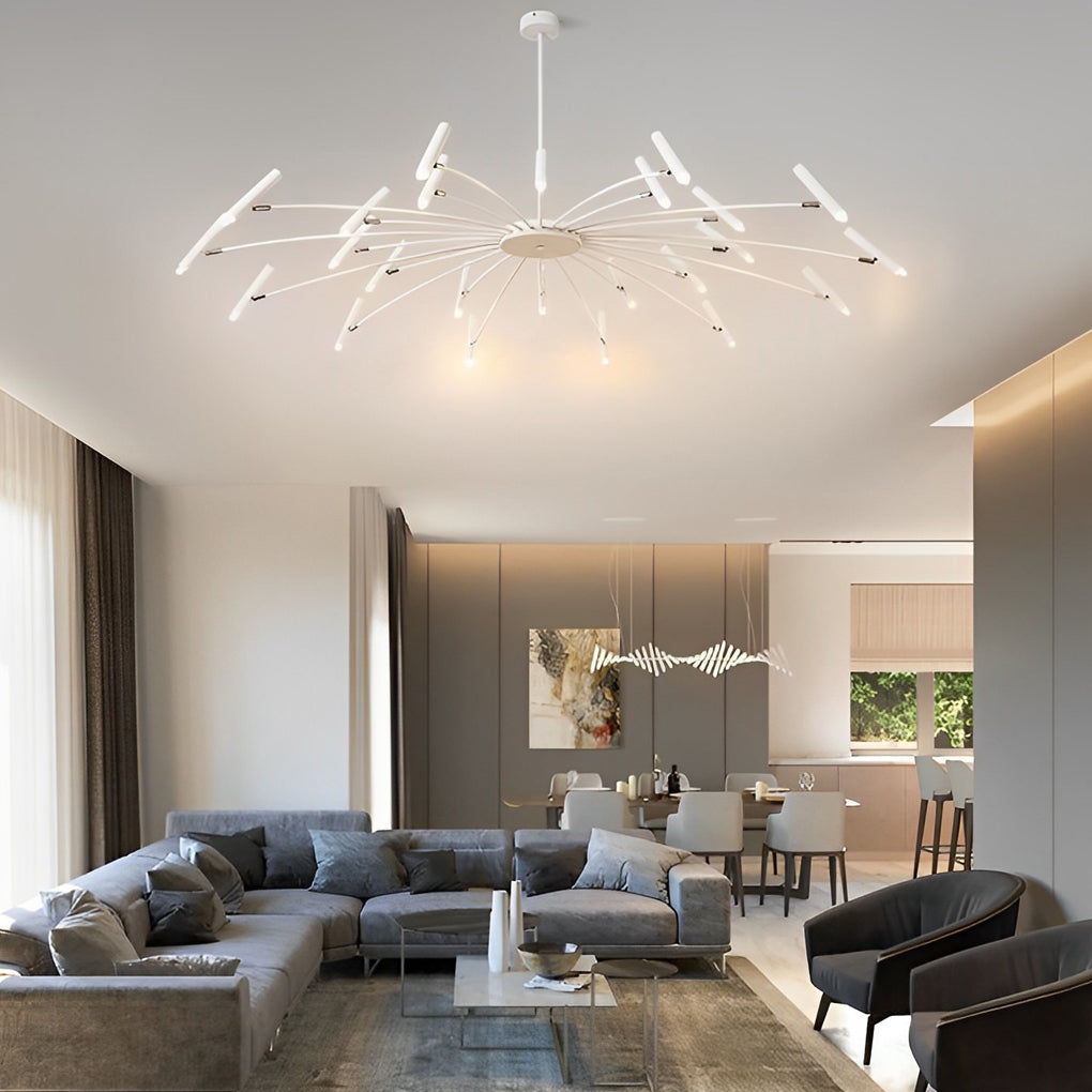 Linear Chandelier, Iron and Aluminum Adjustable LED Ceiling Light for Living Room, 3-Step Dimming