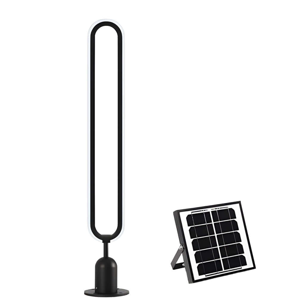 Oval Ring Solar Light, Sleek Black Aluminum LED Landscape Lamp for Gardens and Courtyards, Ground Insert or Base Mounting
