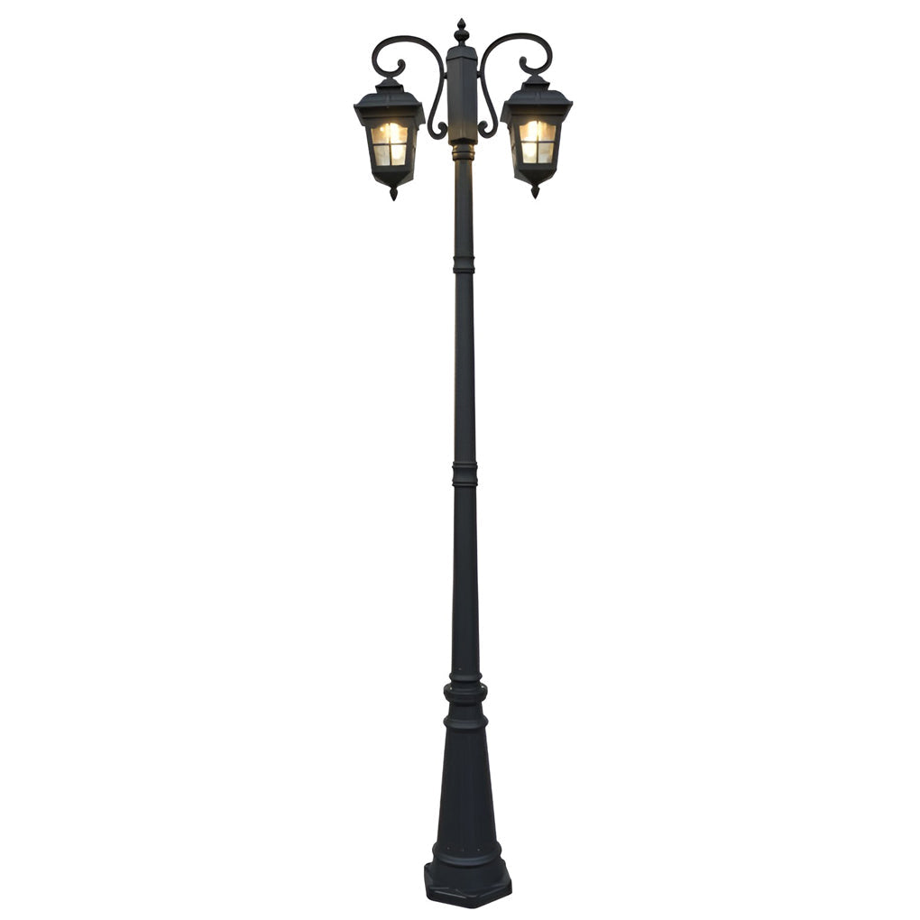 European Outdoor Lamp Post, Classic Black Aluminum Post Light for Driveways, Gardens, and Front Walks, Glass Lantern with E27 LED