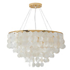 Shell chandelier, close product view of the shell discs