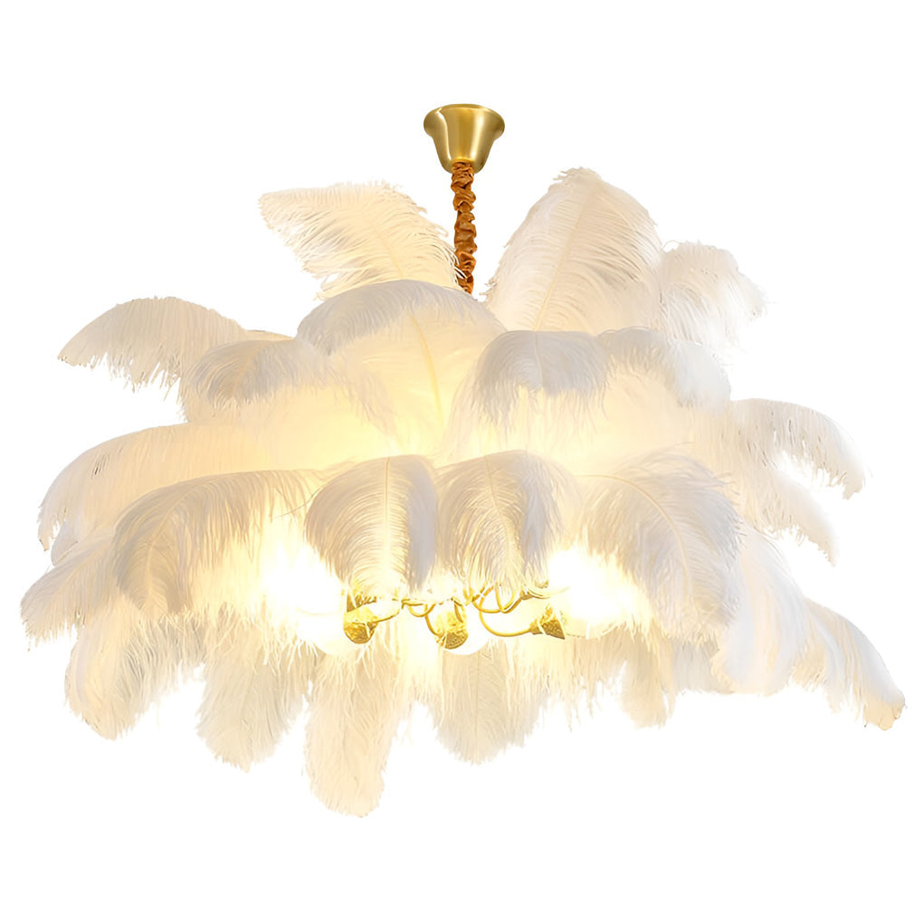 Copper frame feather chandelier, fifth product view