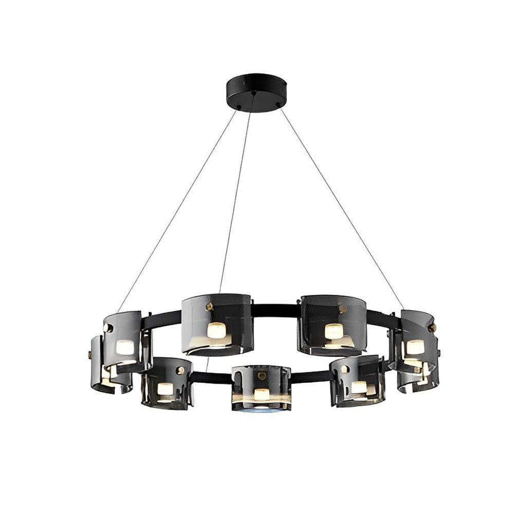 Black metal glass ring wagon wheel chandelier, seventh product view