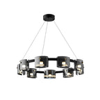 Black metal glass ring wagon wheel chandelier, seventh product view