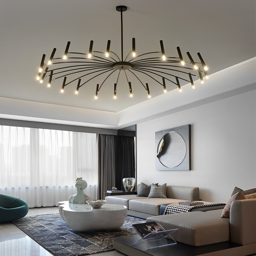 Linear Chandelier, Iron and Aluminum Adjustable LED Ceiling Light for Living Room, 3-Step Dimming