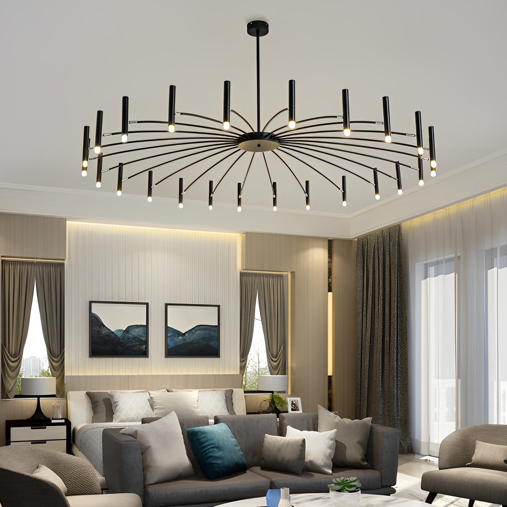 Linear Chandelier, Iron and Aluminum Adjustable LED Ceiling Light for Living Room, 3-Step Dimming