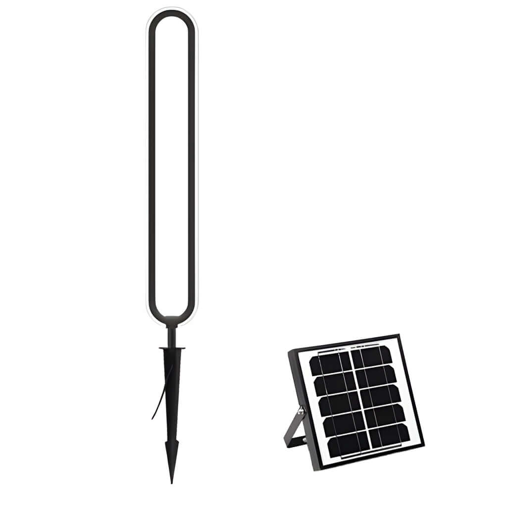 Oval Ring Solar Light, Sleek Black Aluminum LED Landscape Lamp for Gardens and Courtyards, Ground Insert or Base Mounting