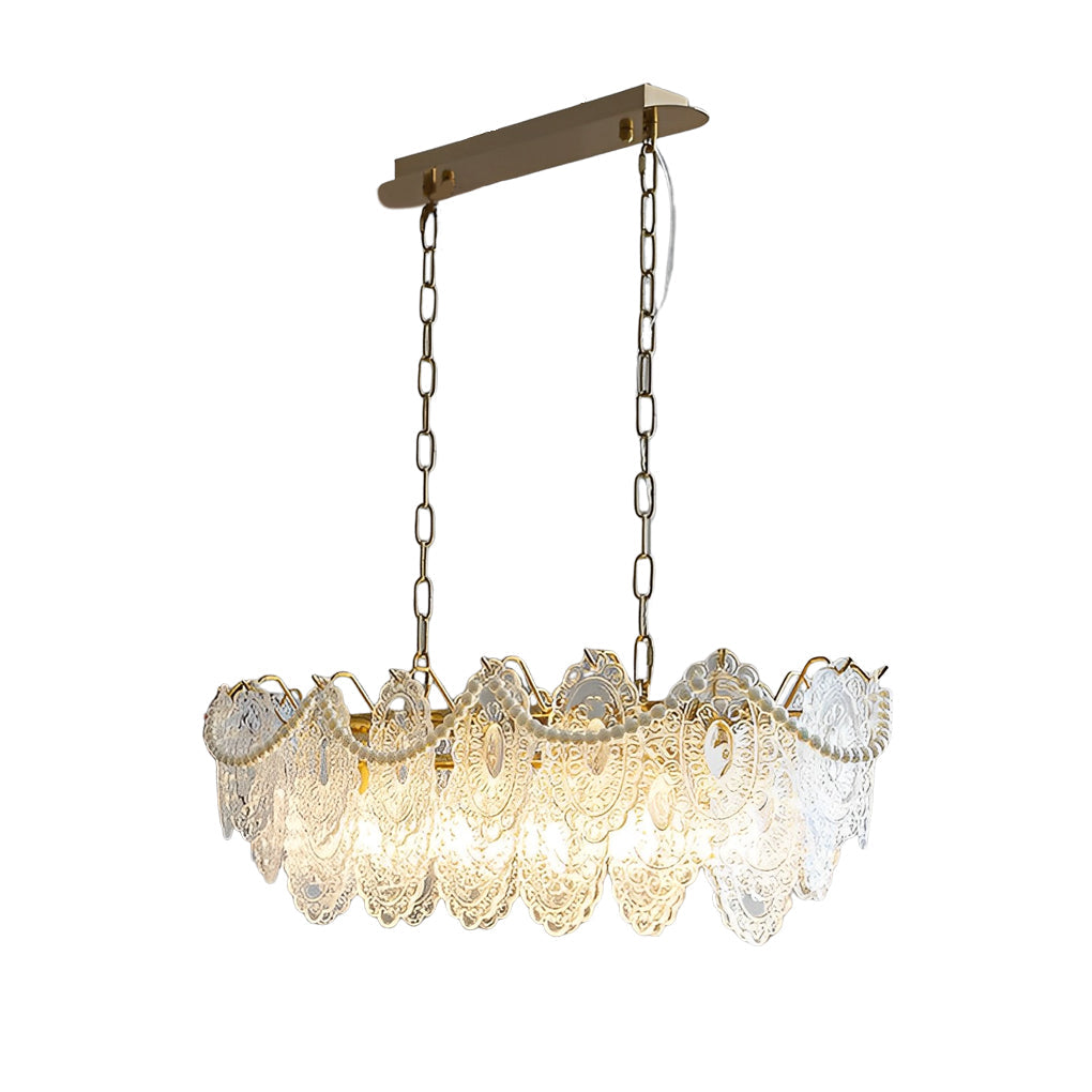 Electroplated metal and glass tiered French chandelier, ninth view