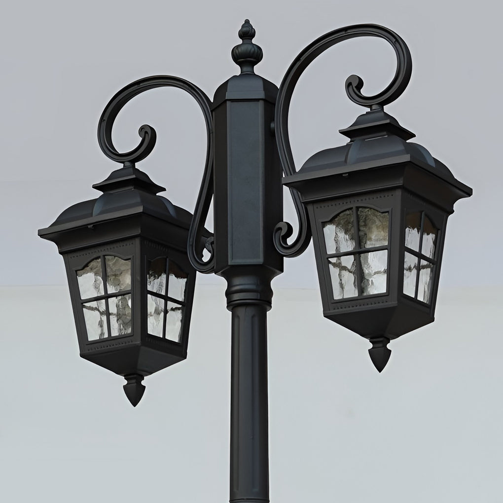 European Outdoor Lamp Post, Classic Black Aluminum Post Light for Driveways, Gardens, and Front Walks, Glass Lantern with E27 LED