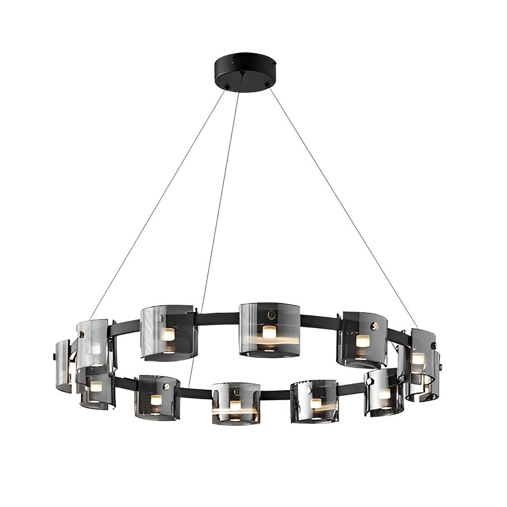 Black metal glass ring wagon wheel chandelier, eighth product view