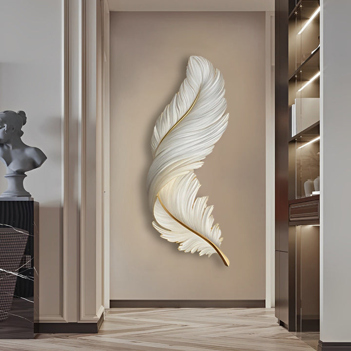 Backlit Feather Wall Art Lamp, LED Illuminated Wall Decor with Remote for Living Room and Bedroom, Modern Luxury Light Painting