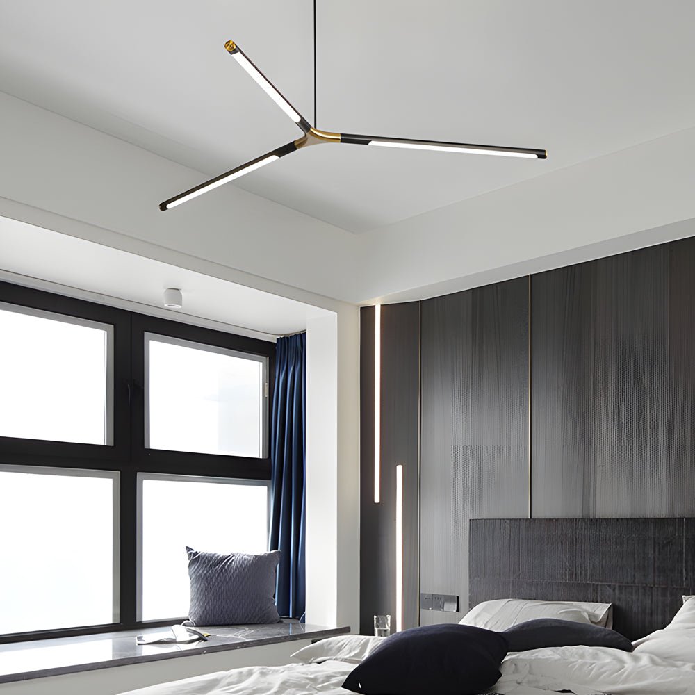 Black aluminium linear sputnik LED chandelier, second product view