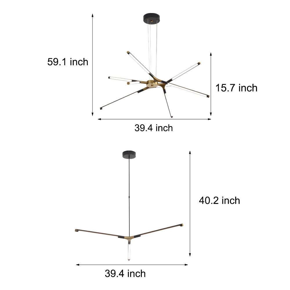 Black aluminium linear sputnik LED chandelier, fifth product view