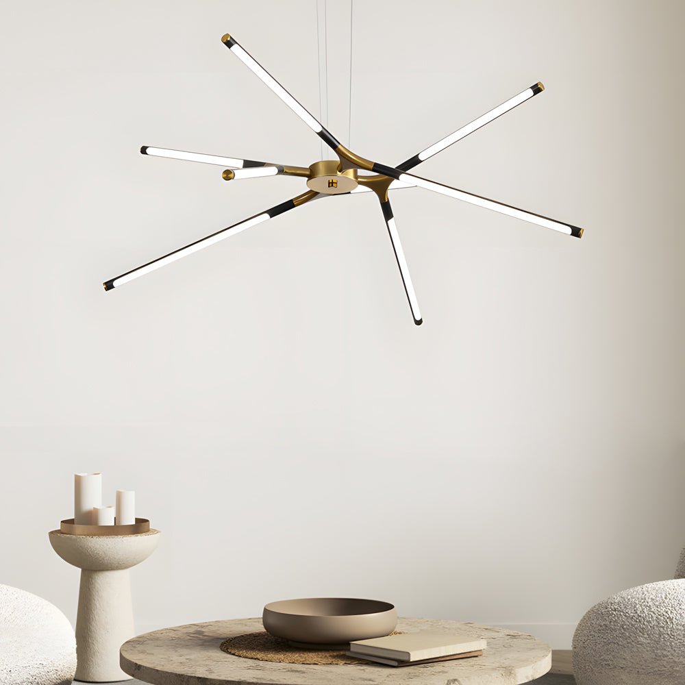 Black aluminium linear sputnik LED chandelier, main product view