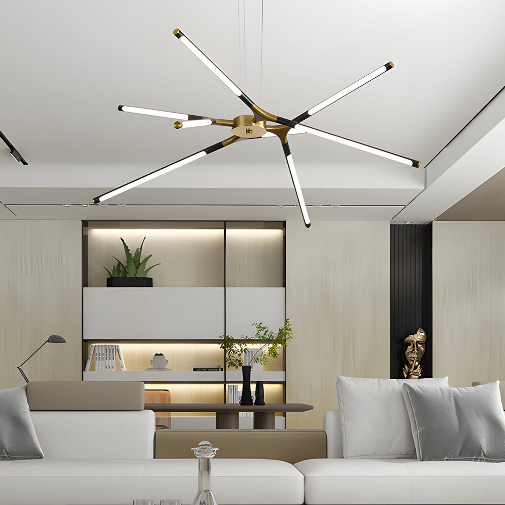 Black aluminium linear sputnik LED chandelier, third product view