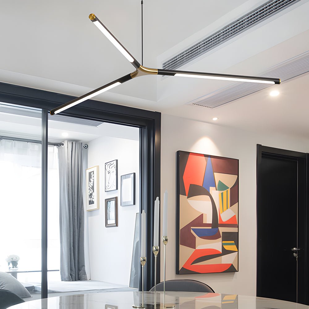 Black aluminium linear sputnik LED chandelier, fourth product view