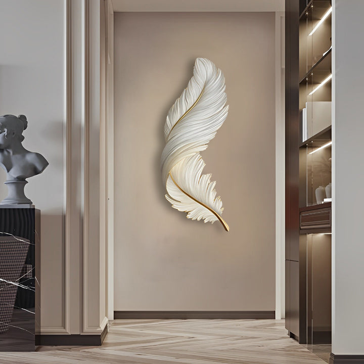 Backlit Feather Wall Art Lamp, LED Illuminated Wall Decor with Remote for Living Room and Bedroom, Modern Luxury Light Painting