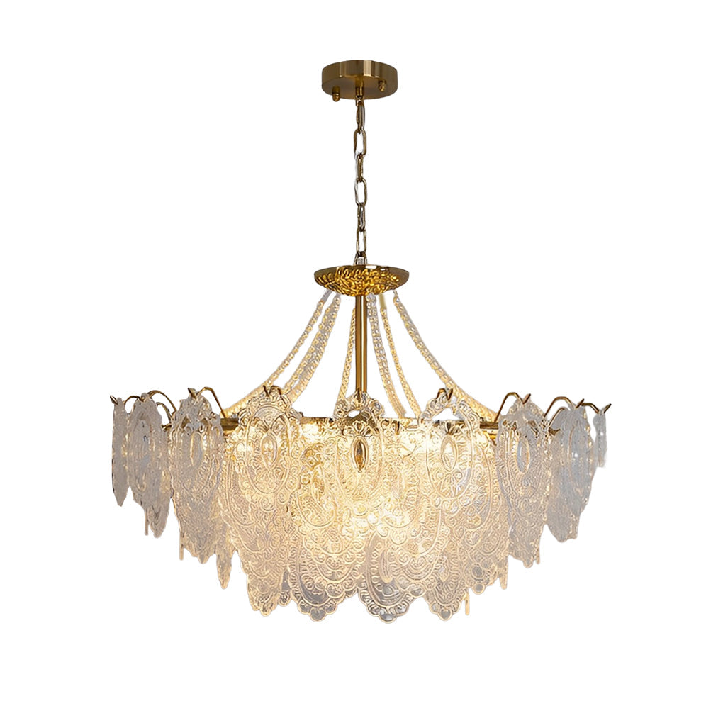 Electroplated metal and glass tiered French chandelier, tenth view
