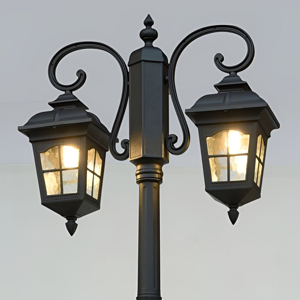 European Outdoor Lamp Post, Classic Black Aluminum Post Light for Driveways, Gardens, and Front Walks, Glass Lantern with E27 LED