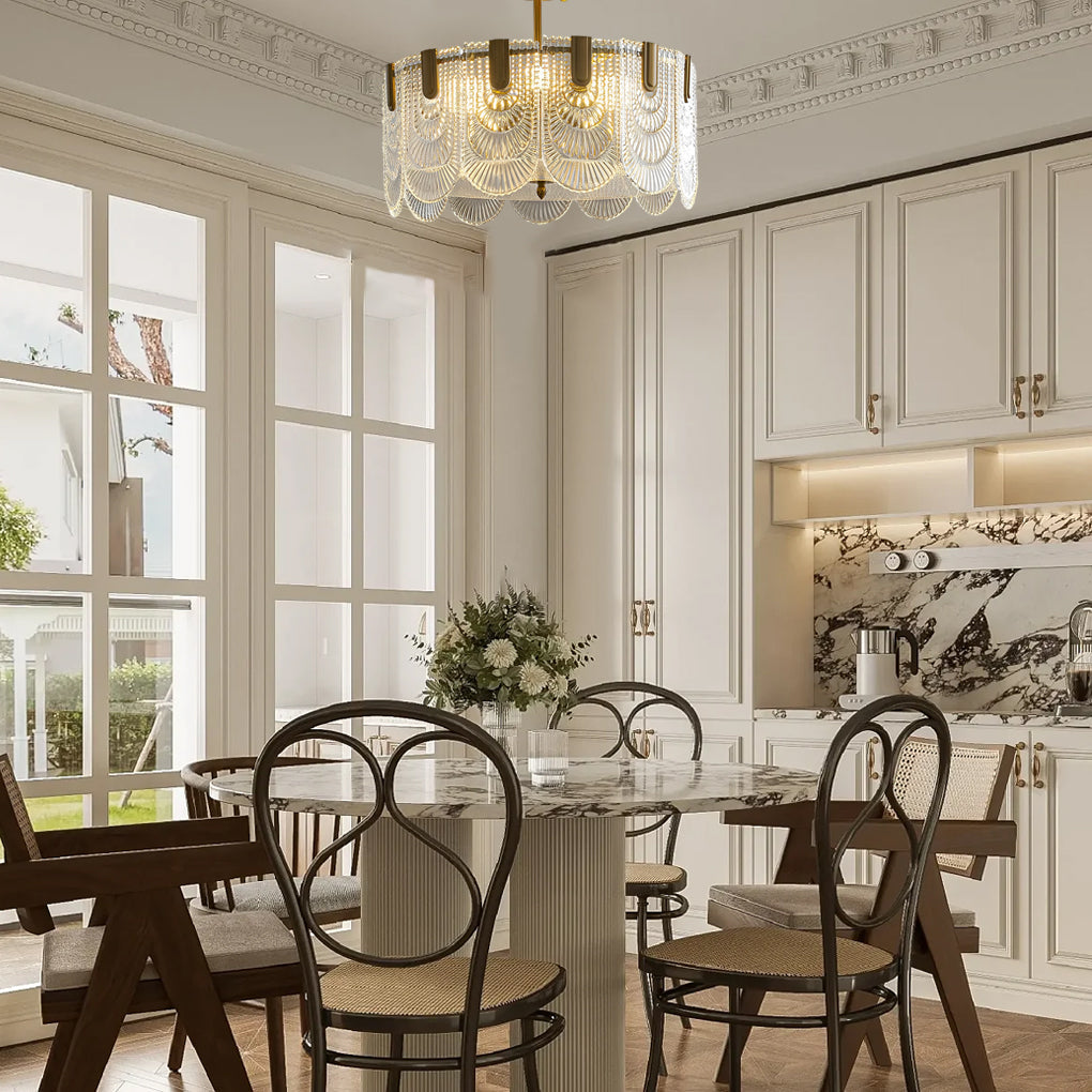 Copper and glass round French style chandelier, main product view