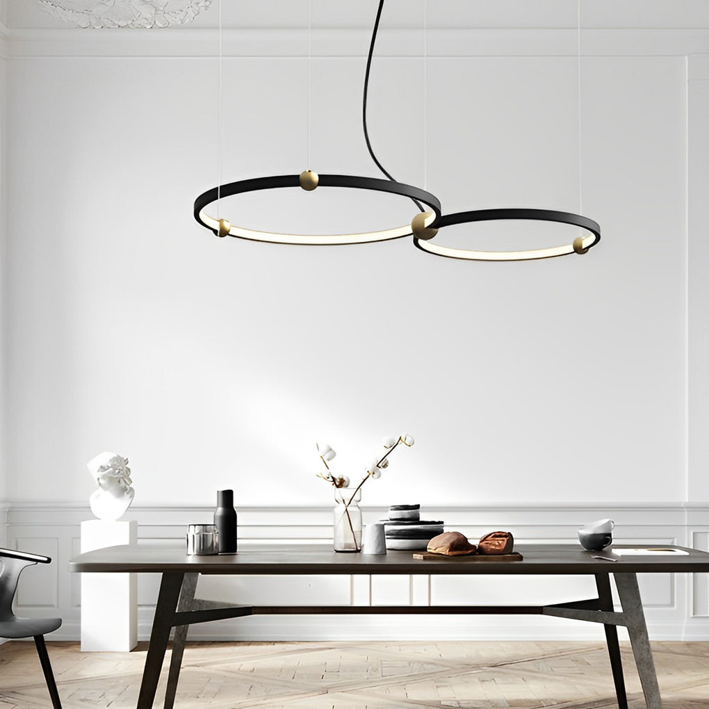 Black iron multi-ring circular chandelier, second product view