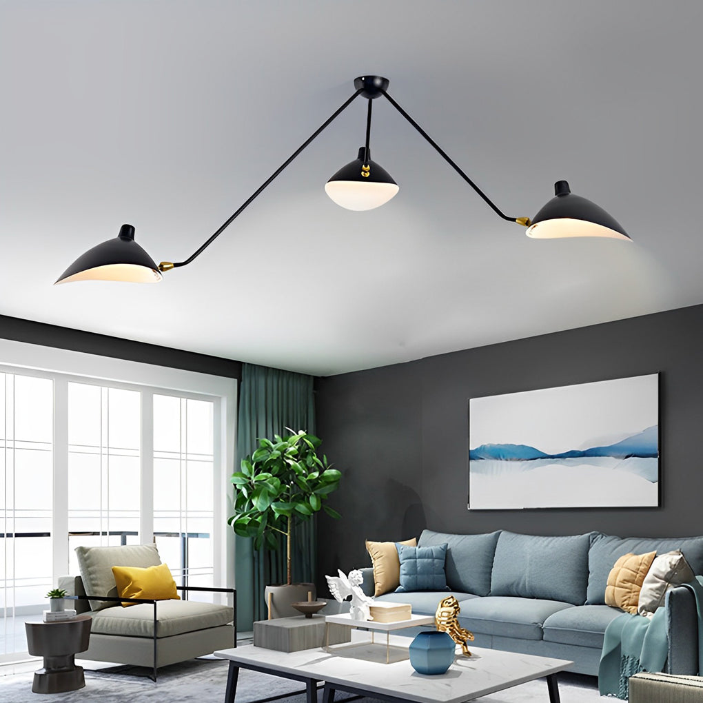 Black copper duckbill three-light branch ceiling fixture, main view