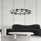 Black metal glass ring wagon wheel chandelier, sixth product view