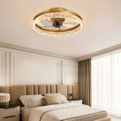 5-Blade Ceiling Fan with Light, Round Iron Retro Fan Light for Bedrooms and Studies, Encircling Glow with Central Blades