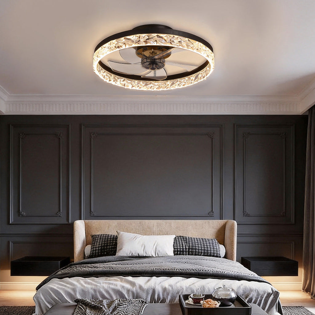 5-Blade Ceiling Fan with Light, Round Iron Retro Fan Light for Bedrooms and Studies, Encircling Glow with Central Blades