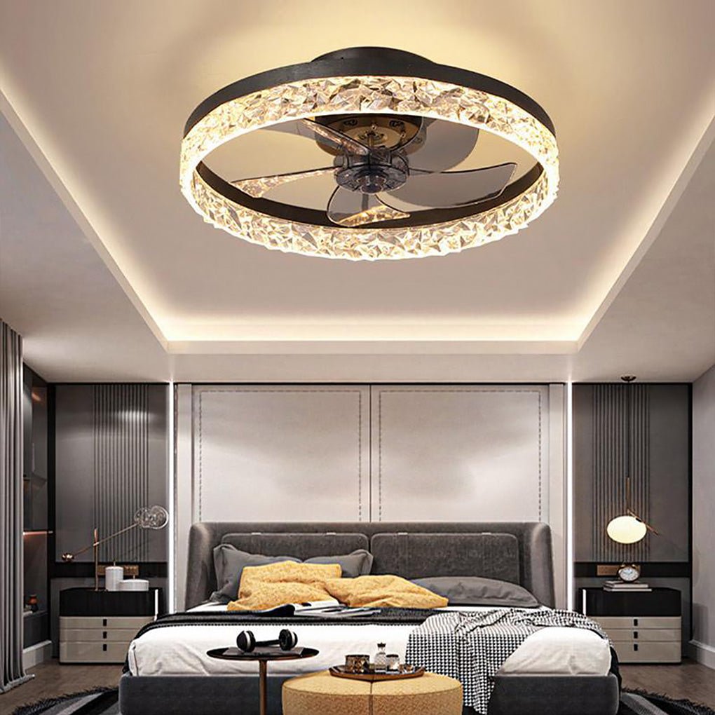 5-Blade Ceiling Fan with Light, Round Iron Retro Fan Light for Bedrooms and Studies, Encircling Glow with Central Blades