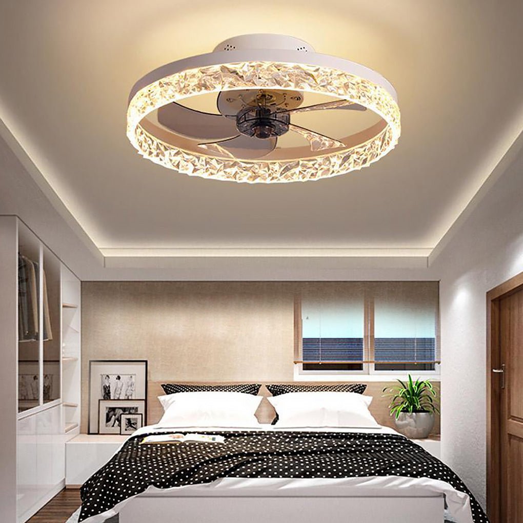 5-Blade Ceiling Fan with Light, Round Iron Retro Fan Light for Bedrooms and Studies, Encircling Glow with Central Blades