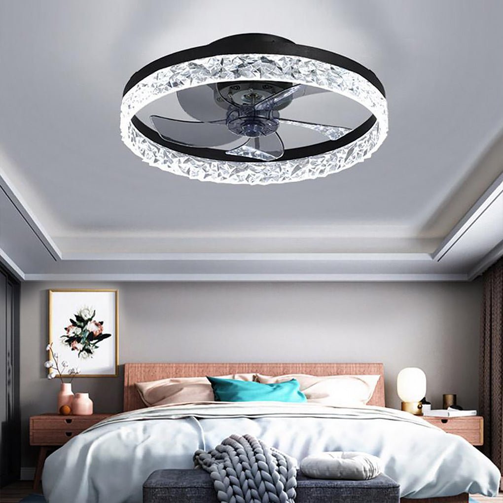 5-Blade Ceiling Fan with Light, Round Iron Retro Fan Light for Bedrooms and Studies, Encircling Glow with Central Blades