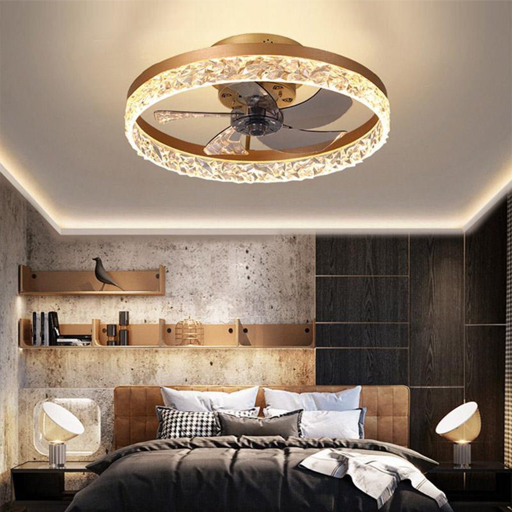 5-Blade Ceiling Fan with Light, Round Iron Retro Fan Light for Bedrooms and Studies, Encircling Glow with Central Blades